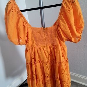 Zara Tangerine Eyelet Mini Dress